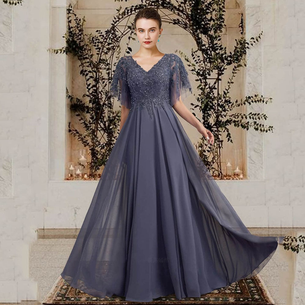 
                      
                        Long Mother of the Bride Chiffon Dress Elegant Wedding Guest Gown
                      
                    
