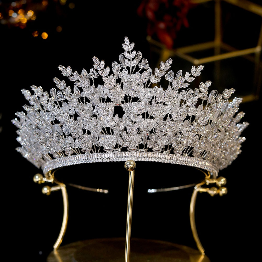 Handmade Crystal Zircon Luxury Queen Crown Wedding Hair Bridal Accessory