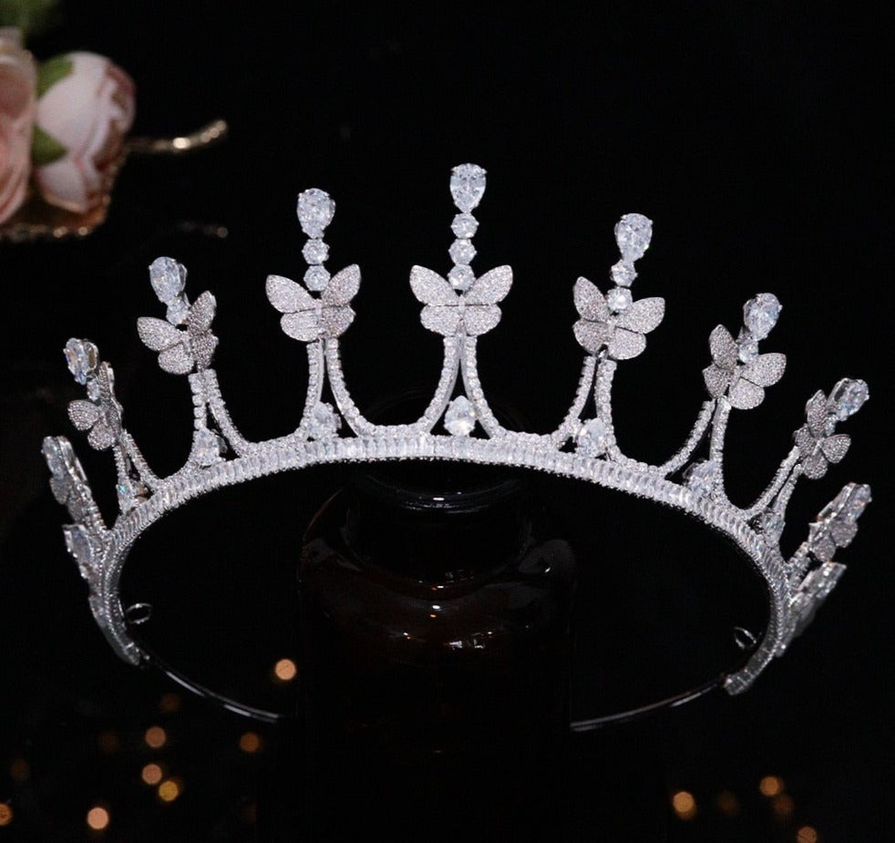 Butterfly AAA Zirconia Tiara Crown Princess Wedding Handmade Bridal Headpiece