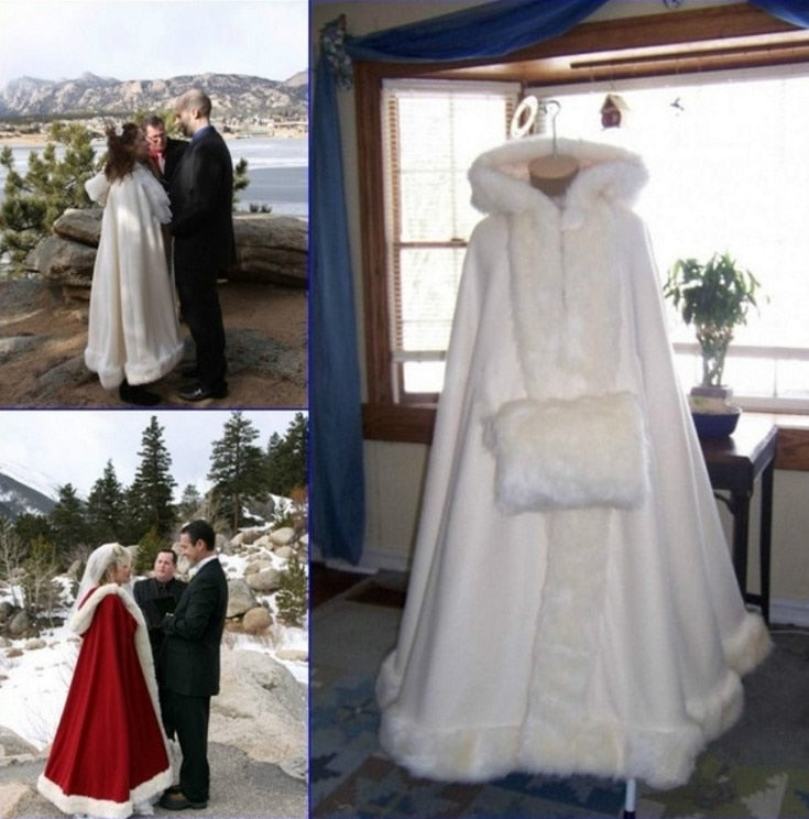 Faux Fur Bridal Wedding Cloak Hooded Coat Jacket Muff Hand Warmer