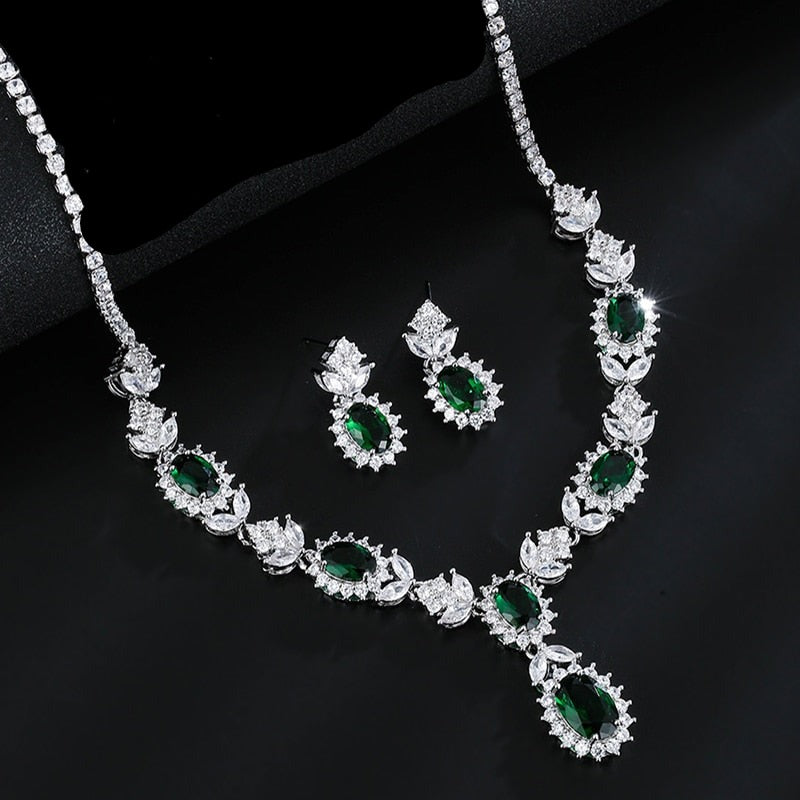 
                      
                        Luxury Green Cubic  Zirconia Crystal Necklace and Earrings Jewelry Set
                      
                    