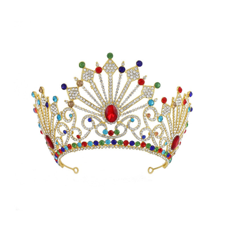Tall Colorful Confetti Crystal Party Tiara Crown Beauty Contest Birthday Hair Accessory