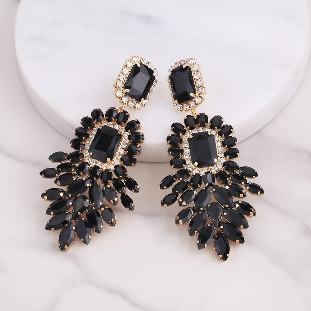 Dramatic Crystal Dangle Rhinestone Earrings Ladies Party Fashion Jewelry