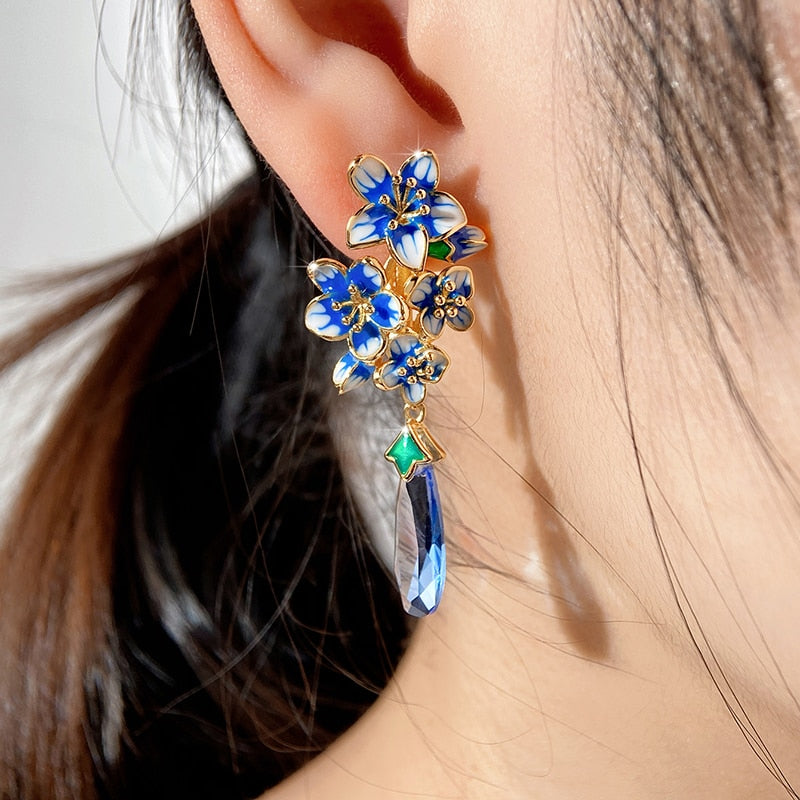 
                      
                        Blue Morning Glory Earrings Gold Color Romantic Flower Jewelry
                      
                    