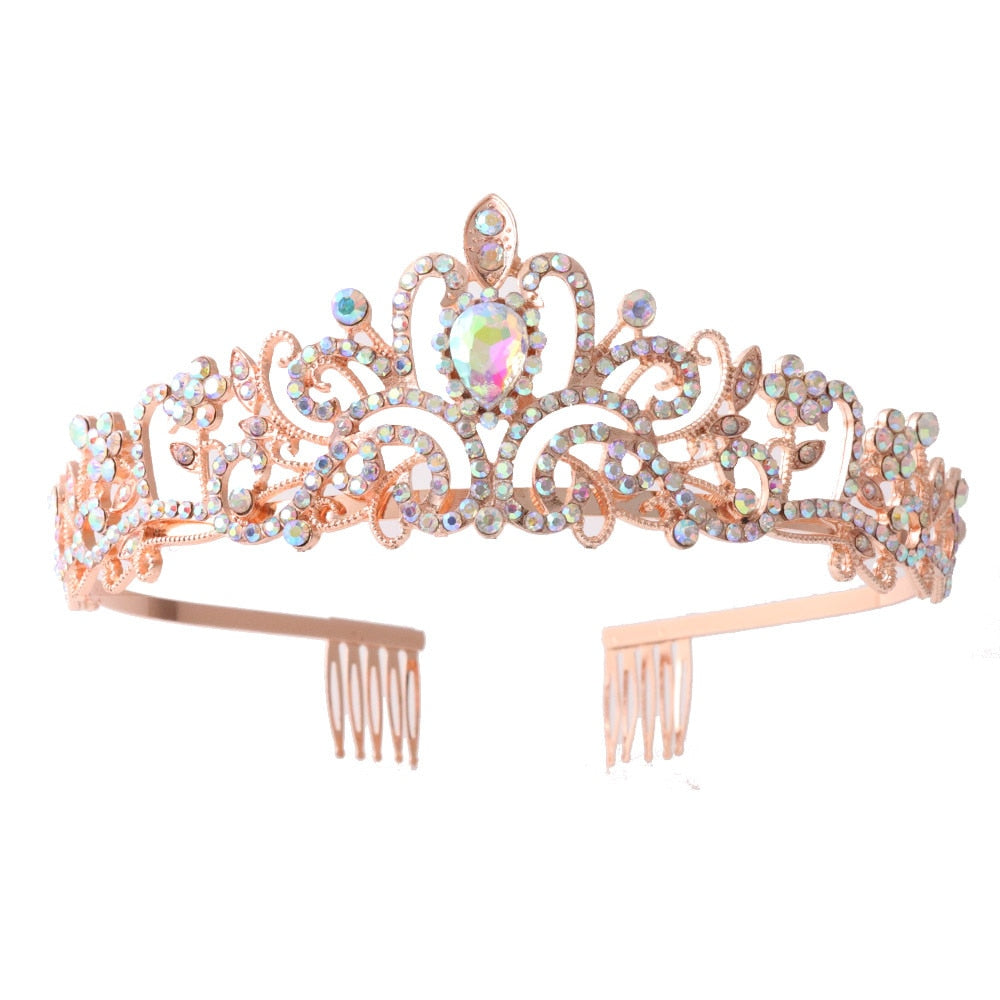 Girls Crystal Crown Tiara with Comb Headband for Girls Birthday Party