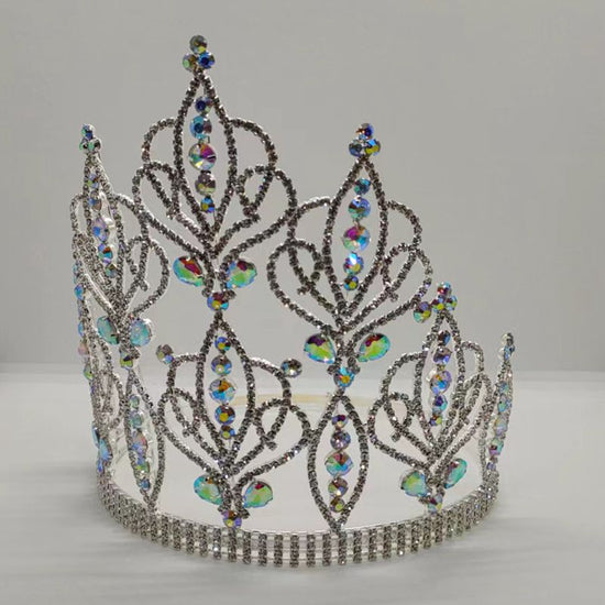 Tall Pageant  AB Crystal Tiara Beauty Crown Birthday Girl Party Accessory