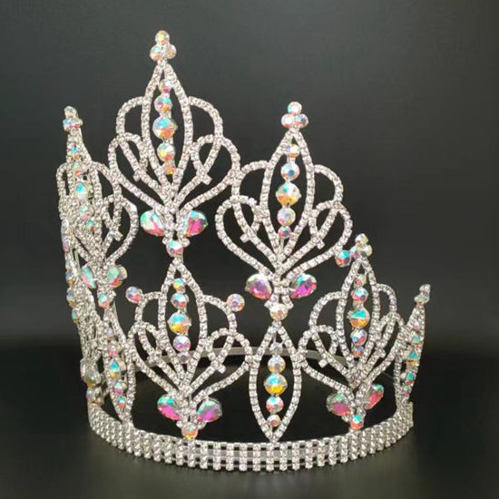 Load image into Gallery viewer, Tall Pageant  AB Crystal Tiara Beauty Crown Birthday Girl Party Accessory
