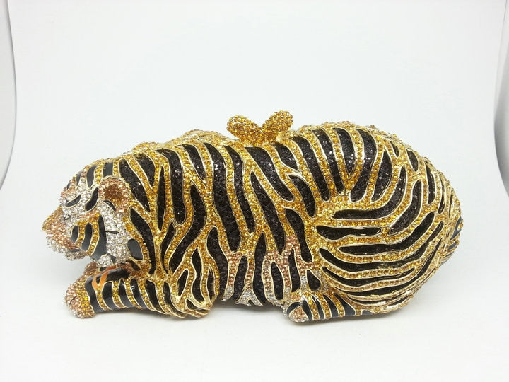 
                      
                        Gold Tiger Clutch Minaudiere Evening Bag Diamond Crystal Party  Purse
                      
                    