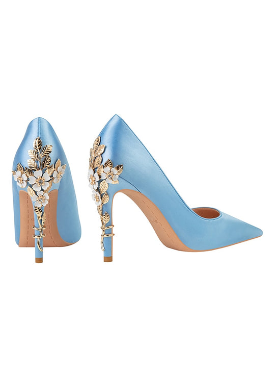 Load image into Gallery viewer, Silk Fashion Stiletto High Heels Elegant Wedding Metal Flowers Pump Shoes
