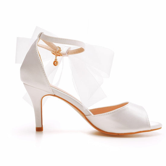 Load image into Gallery viewer, Sweet Wild Single Sandals Party Dance Pumps Big Bow White Silk Shoes
