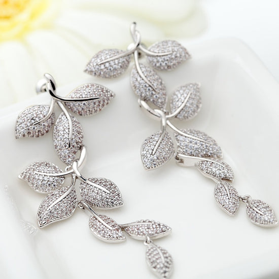 Micro Paved Cubic Zirconia Crystal Necklace Earrings Jewelry Set