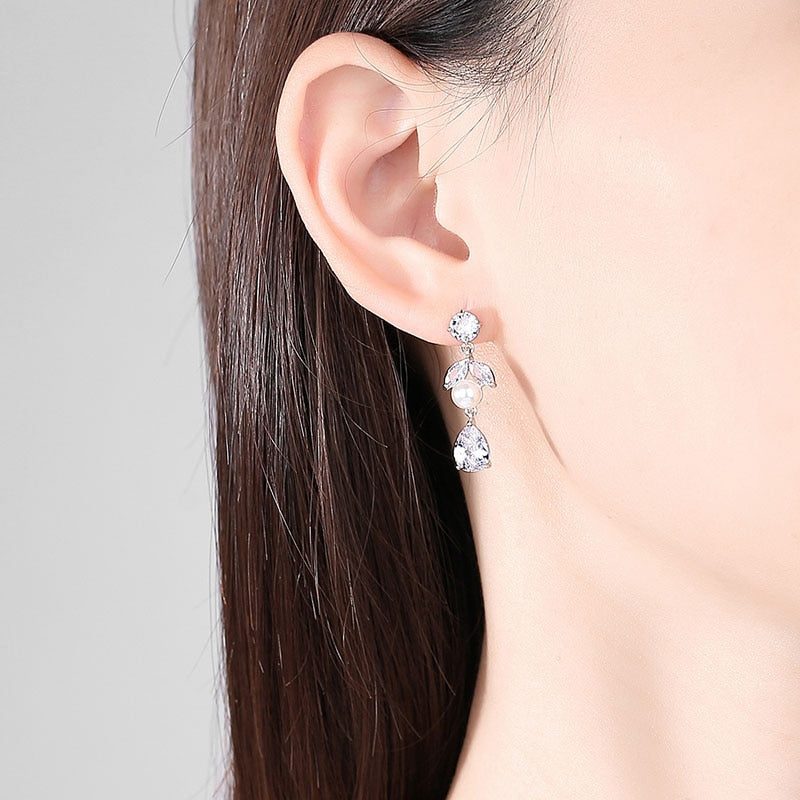 Crystals Cubic Zircon Wedding  Necklace Earring Set Banquet Jewelry