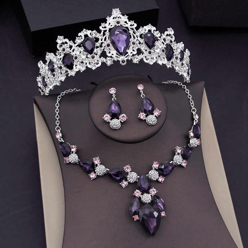 Purple Aqua Emerald Cut Cubic Zirconia Necklace and Earrings Set | Little  Luxuries Designs