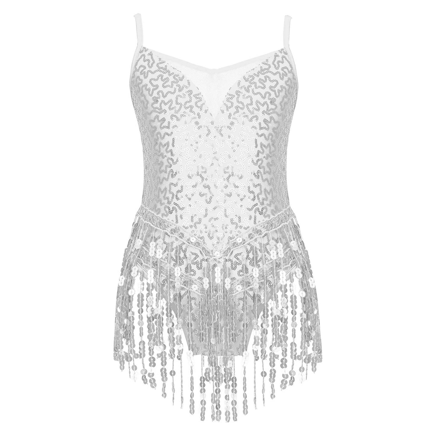 Girls Sequin Fringed Latin Dance Dress Tassel Leotard Professional Competition  Costumes
