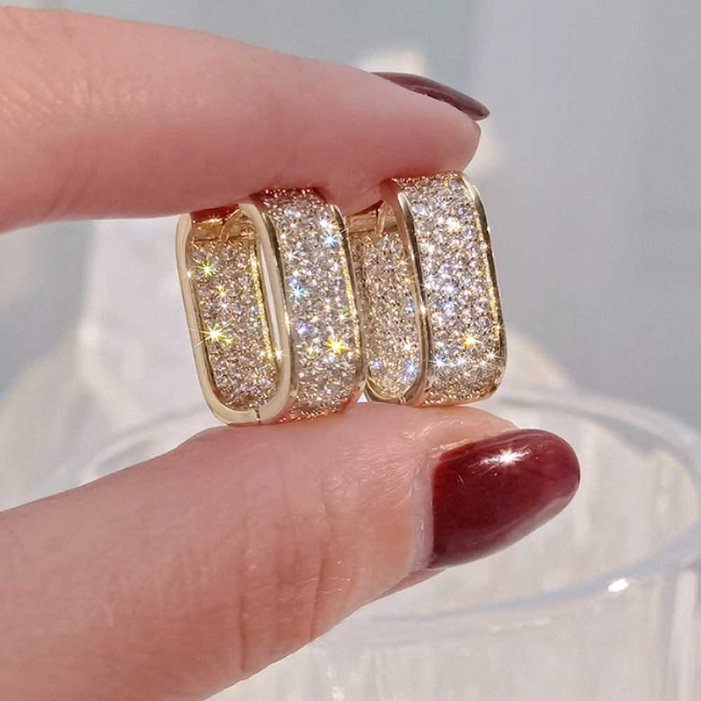 Paved Cubic Zirconia Hoop Earrings Silver Color/Gold Color Jewelry