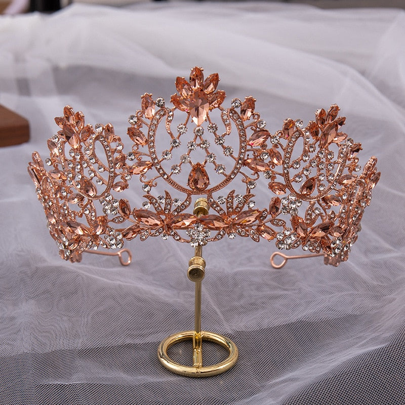 Luxury Pink Crystal Royal Princess Tiara Headband Bridal Accessory