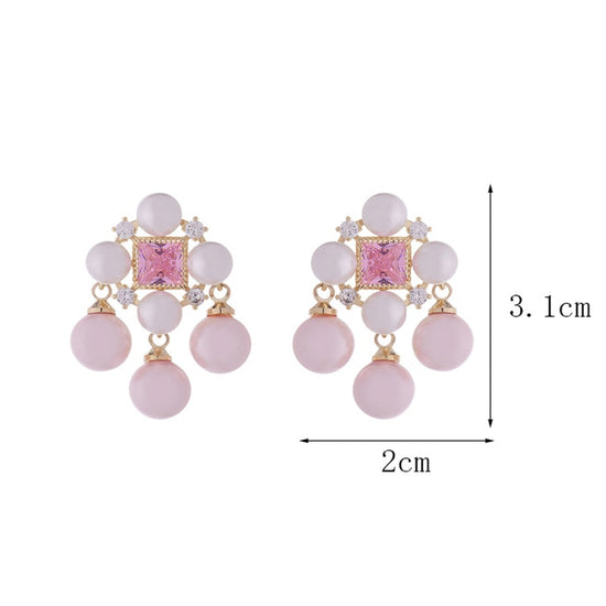 Imitation Pink Pearl Cubic Zirconia Drop Earrings Party Jewelry