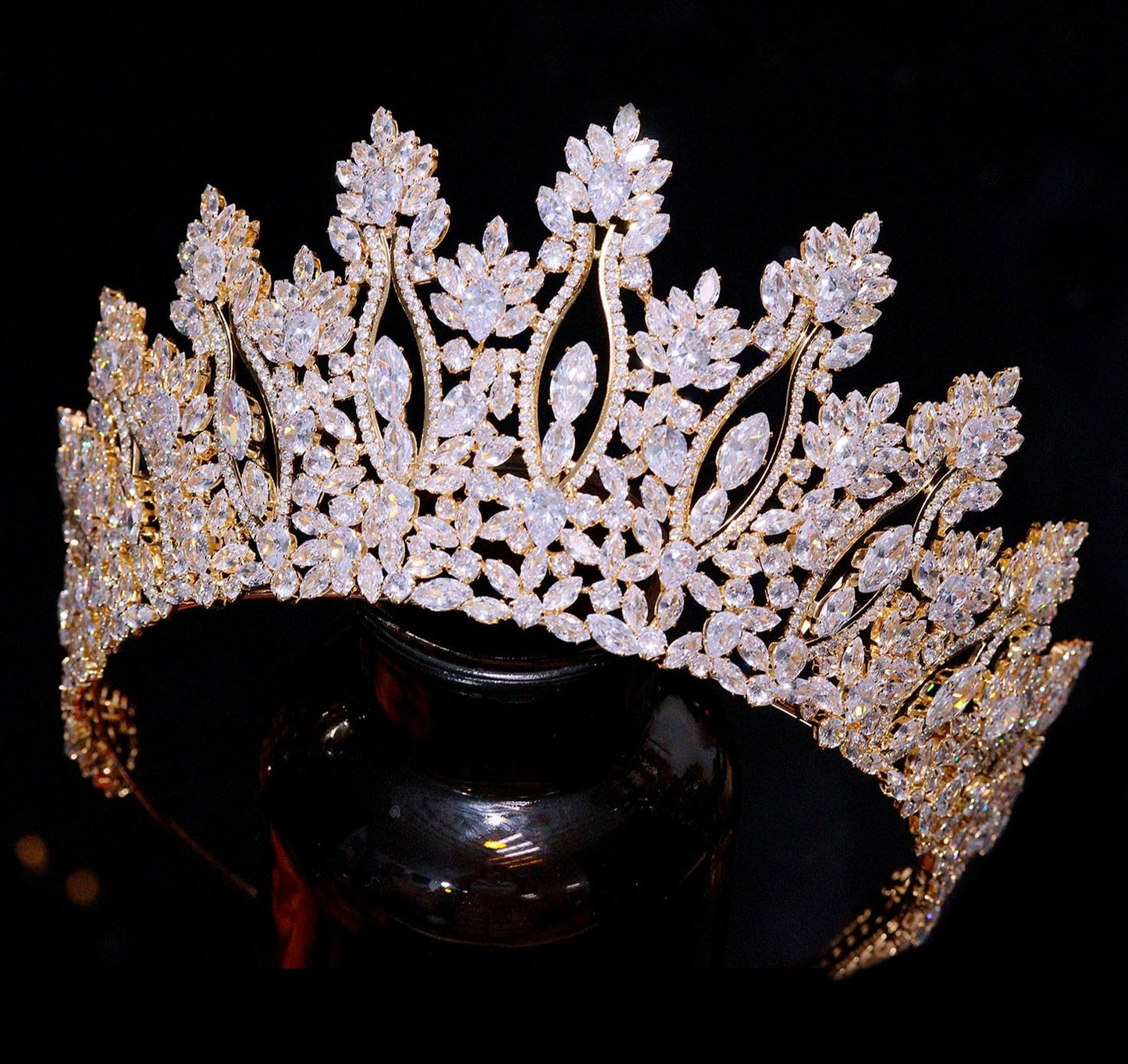 European Cubic Zirconia Bridal Tiara Gold Silver Diadem Wedding Hair Accessory