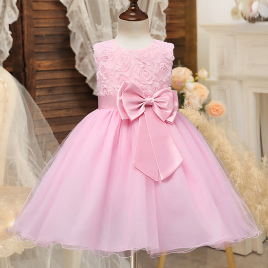4-12 Years Bubble Sleeve Pearl Bow Princess Dresses For Girl Elegant  Wedding Bridesmaids Children's Gown Birthday Party Costume - AliExpress