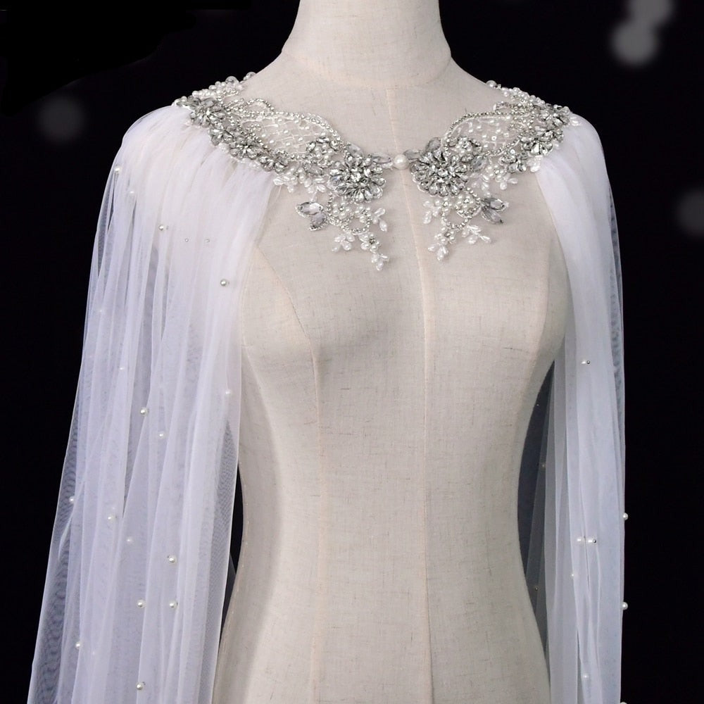 
                      
                        Pearl Beaded Wedding Shawl Cape Veil Bridal Wedding Cloak
                      
                    