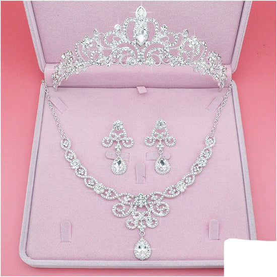 Fashion Crystal Wedding Bridal Jewelry Sets Tiara Crown Necklace Earrings Accessories
