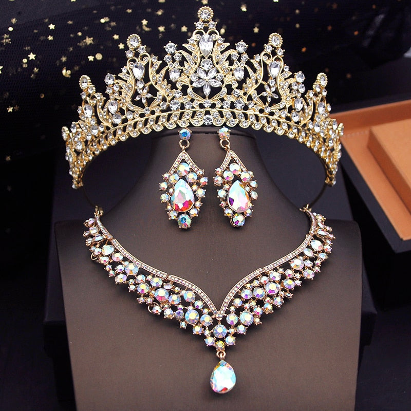 
                      
                        Fashion Colors Bridal Jewelry Sets With Tiaras Princess Wedding Crown Necklace Earrings Set Costume Accessories
                      
                    