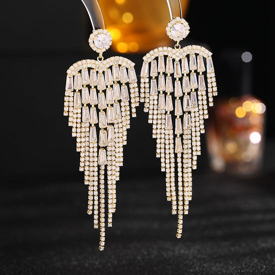 Zircon Inlaid Long Tassel Fashion Earrings Wedding Bridal Party Jewelry