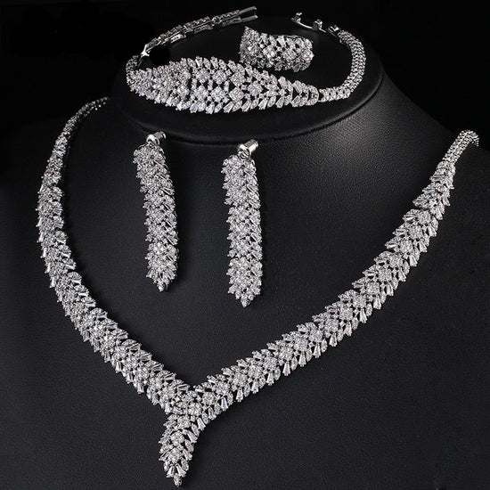 AAA+ Cubic Zirconia Earrings Ring Necklace Jewelry Set  Dress Party Accessories