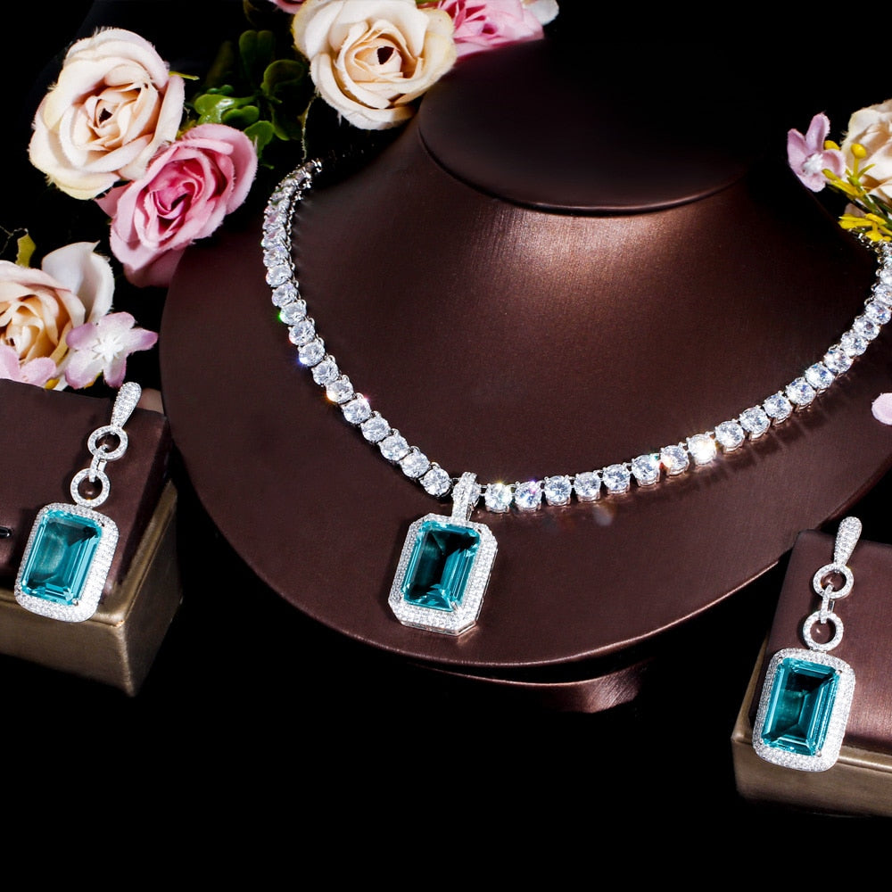 
                      
                        Sparkling Cubic Zirconia Big Tennis Chain Necklace Pendant Earrings Jewelry Set
                      
                    