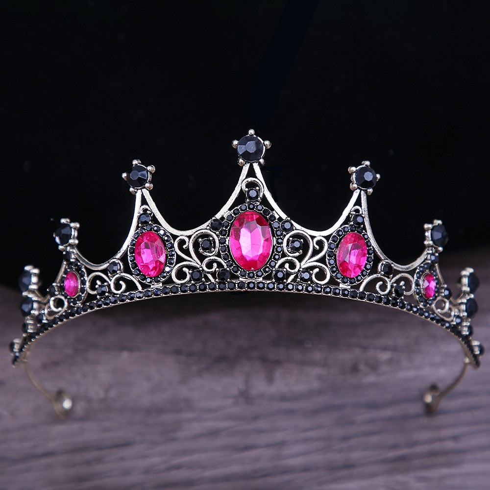 Vintage Gothic Crystal Crown Tiara Hair Accessories in Many Colors