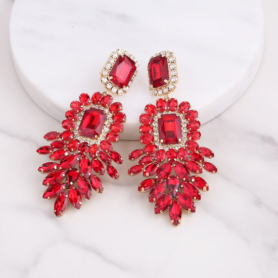 Red crystal dangle on sale earrings