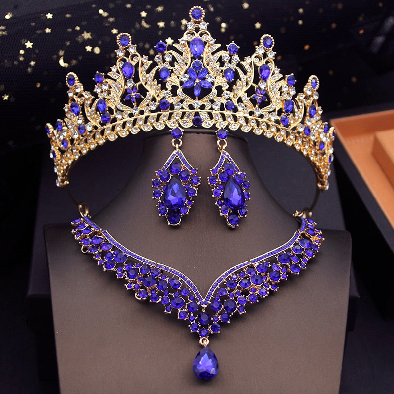
                      
                        Fashion Colors Bridal Jewelry Sets With Tiaras Princess Wedding Crown Necklace Earrings Set Costume Accessories
                      
                    