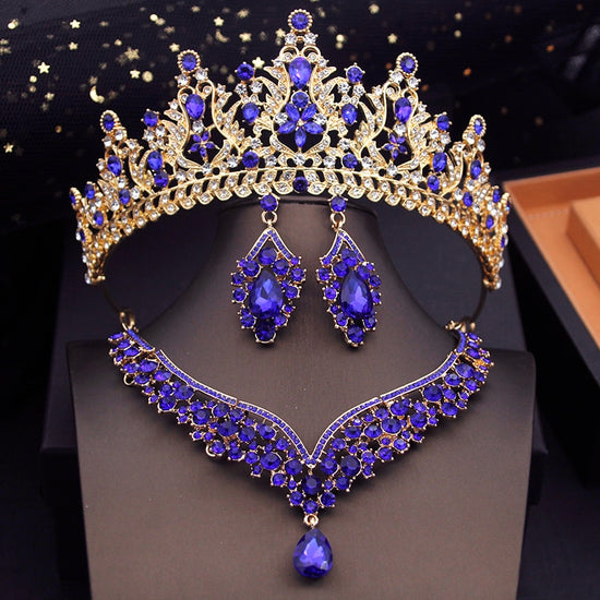 Load image into Gallery viewer, Fashion Colors Bridal Jewelry Sets With Tiaras Princess Wedding Crown Necklace Earrings Set Costume Accessories

