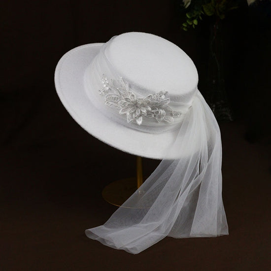 Load image into Gallery viewer, White Yarn Lace Flower Bridal Wedding Hat Ladies Elegant Church Veil Hat
