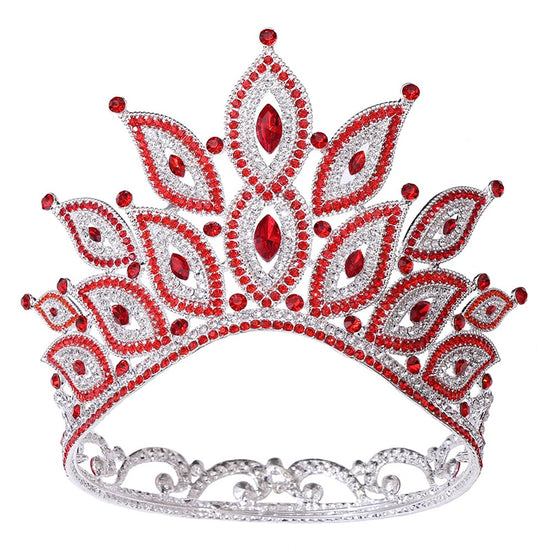 Silver Red Crystal Royal Queen Wedding Crown Tiara Pageant Prom Hair Accessory