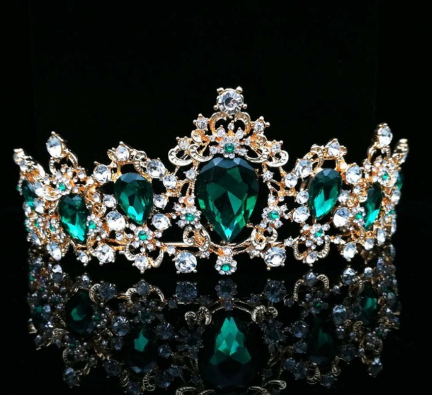 Baroque  Red Blue Green Crystal Bridal Tiaras Crown Vintage Gold Hair Accessory Wedding Rhinestone Diadem Pageant Crowns - TulleLux Bridal Crowns &  Accessories 