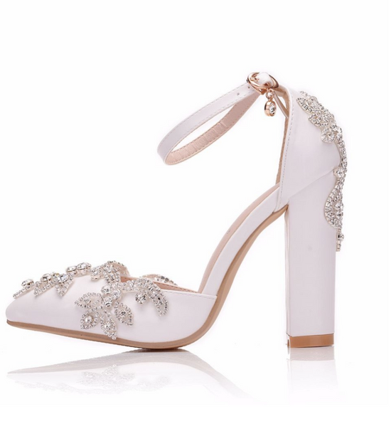Load image into Gallery viewer, Crystal Queen White  Rhinestone Sandals Pointed Shoes Platform Wedges Shoes Wedding heels High Heels - TulleLux Bridal Crowns &amp;amp;  Accessories 
