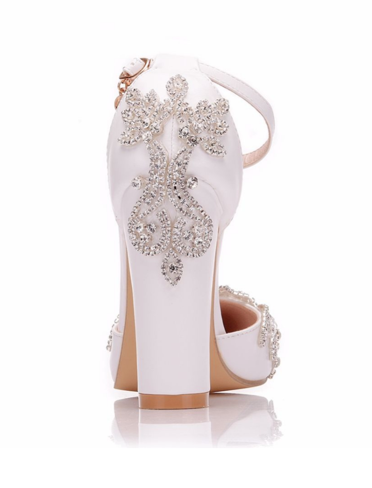 Crystal Queen White  Rhinestone Sandals Pointed Shoes Platform Wedges Shoes Wedding heels High Heels - TulleLux Bridal Crowns &  Accessories 