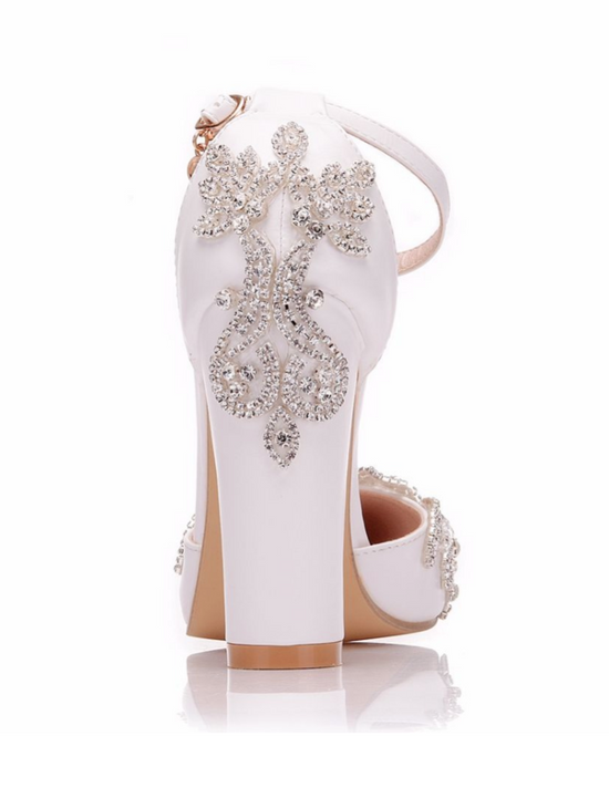 Load image into Gallery viewer, Crystal Queen White  Rhinestone Sandals Pointed Shoes Platform Wedges Shoes Wedding heels High Heels - TulleLux Bridal Crowns &amp;amp;  Accessories 
