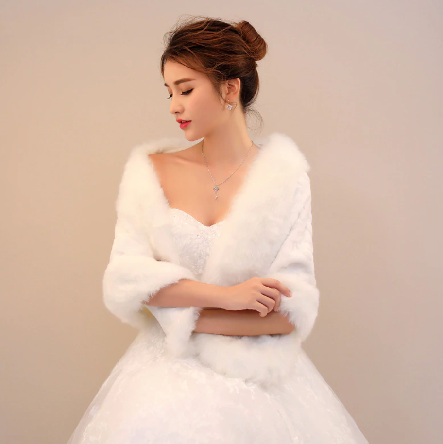 Winter Wedding Faux Fur Bridal Shawl Wrap Shrug - TulleLux Bridal Crowns &  Accessories 