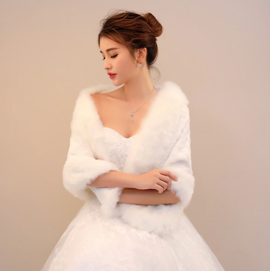 Load image into Gallery viewer, Winter Wedding Faux Fur Bridal Shawl Wrap Shrug - TulleLux Bridal Crowns &amp;amp;  Accessories 
