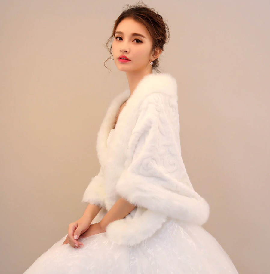 Load image into Gallery viewer, Winter Wedding Faux Fur Bridal Shawl Wrap Shrug - TulleLux Bridal Crowns &amp;amp;  Accessories 
