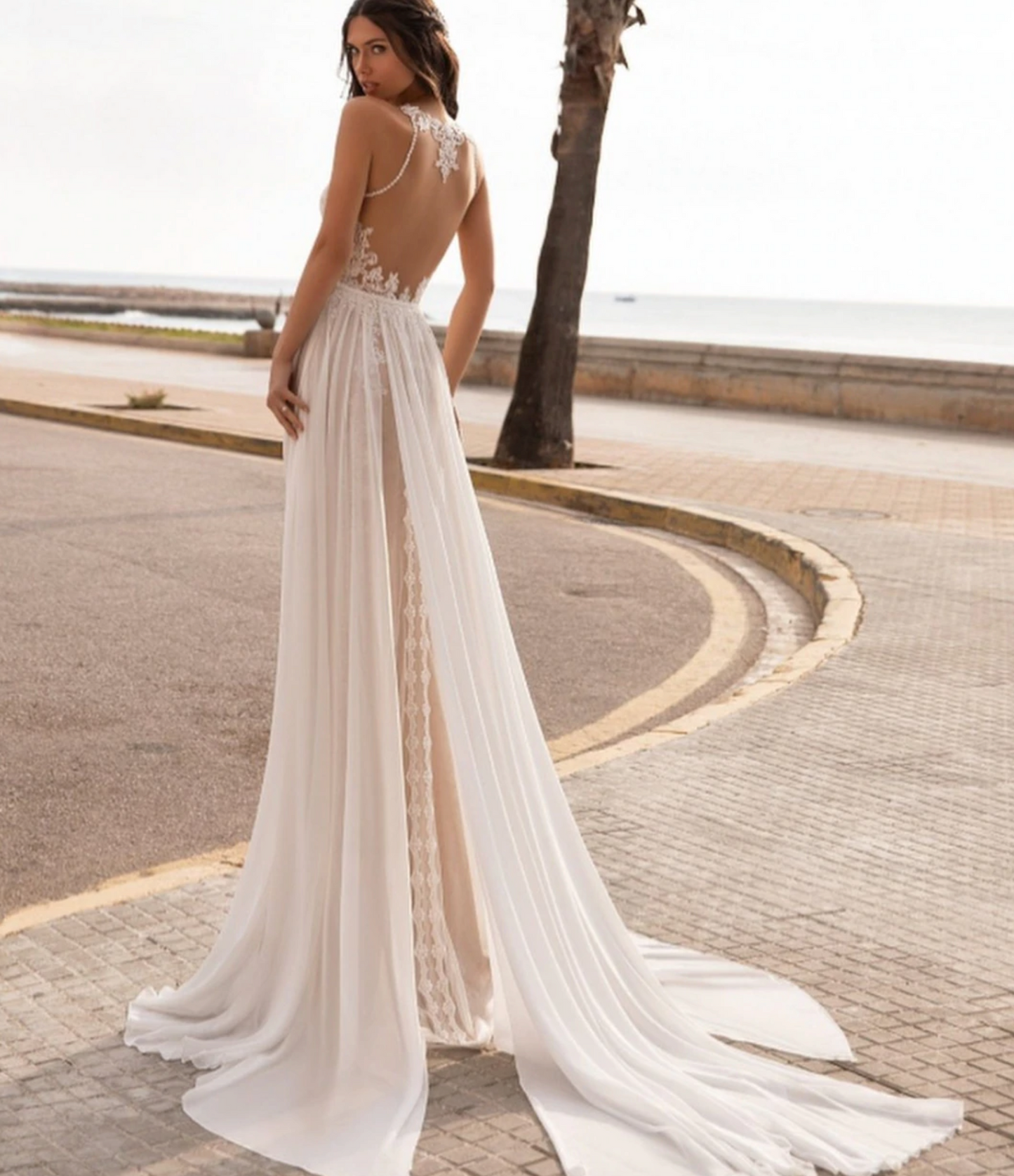 Shear Bohemian Chiffon Tank Style A Line Bridal Wedding Dress