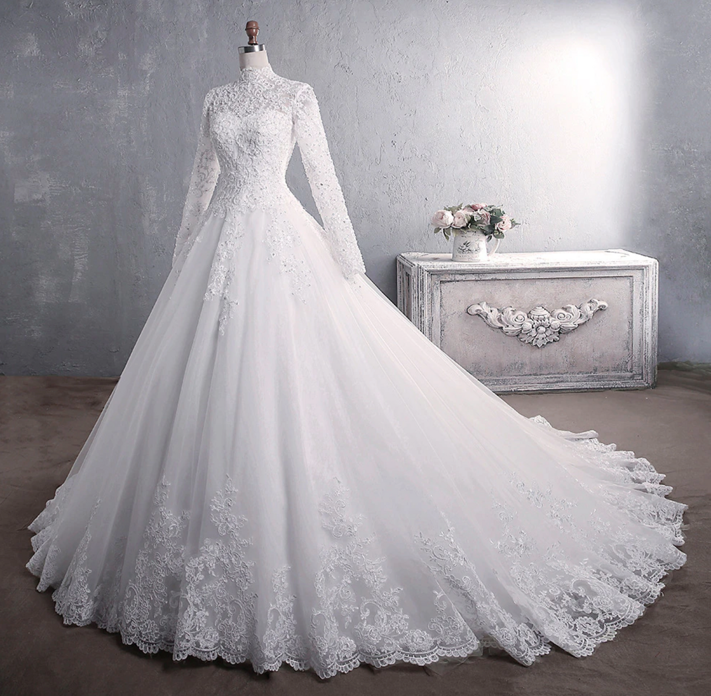 High-level tailor made Water-sleeve A-line Wedding Dress full of Shini –  PERIDRESS