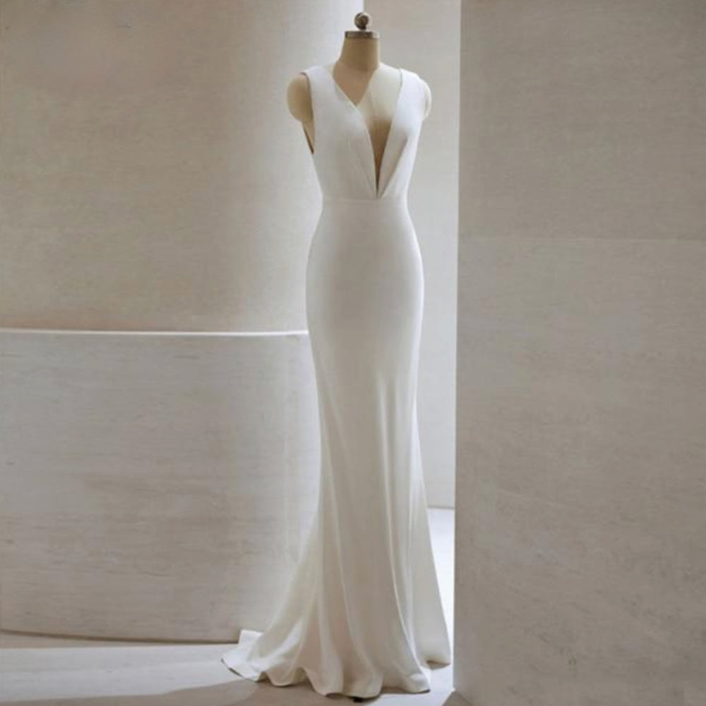 
                      
                        Slender Mermaid Backless Sheath Crepe Chiffon Wedding Bridal Dress
                      
                    