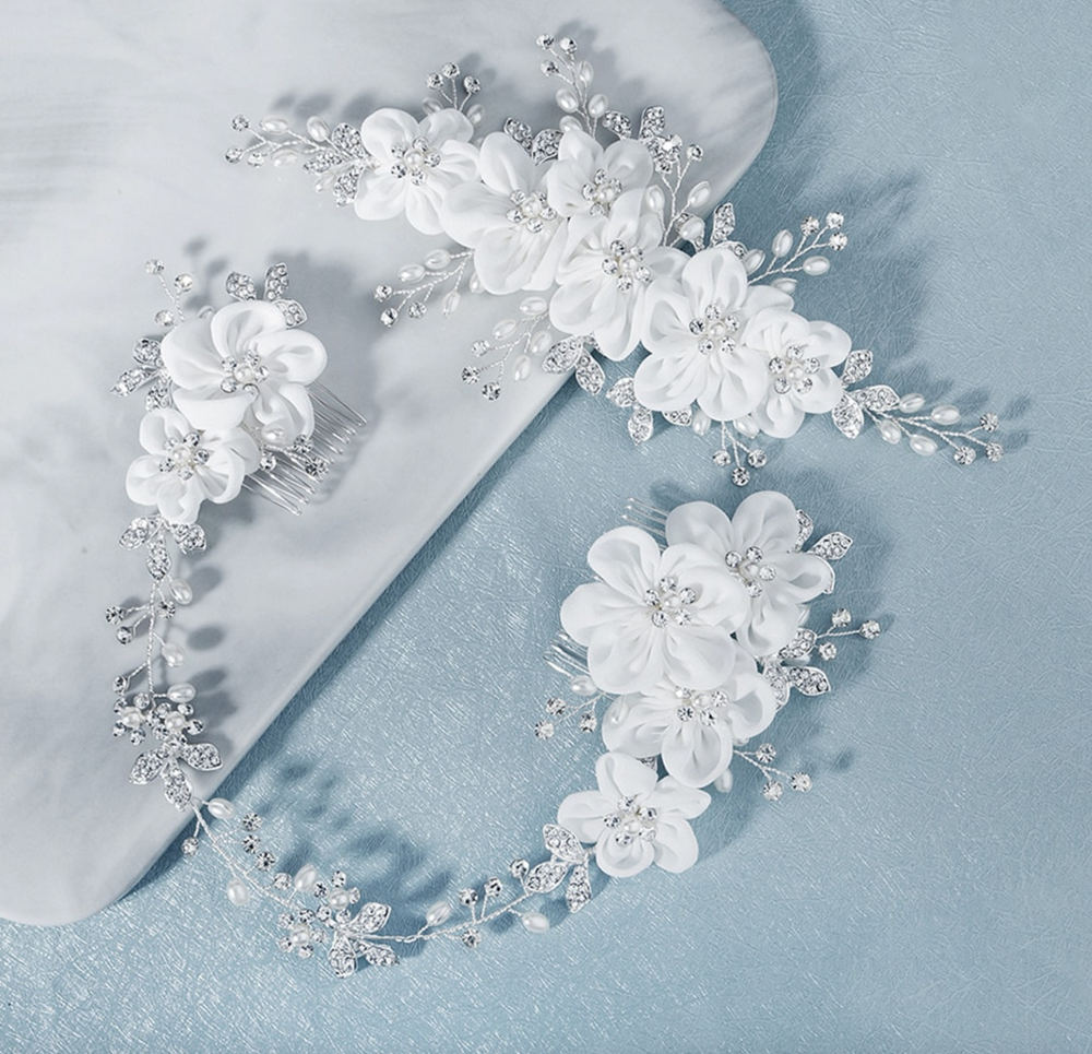 Handmade Flower Hair Comb Silver Color Bridal Wedding Hair Accessory - TulleLux Bridal Crowns &  Accessories 