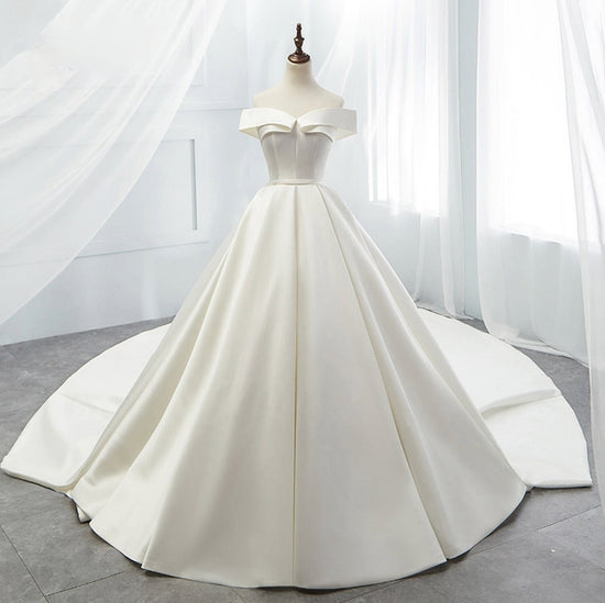 Strapless Matte Satin Royal Train Ball Gown Wedding Bridal Dress
