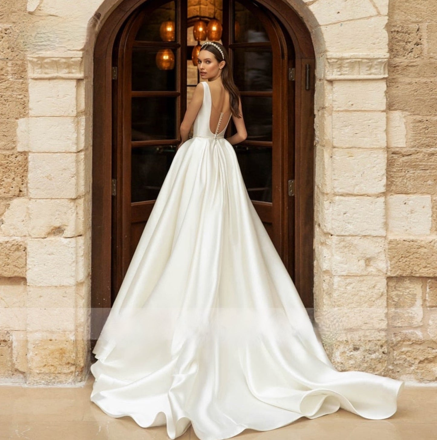 Illusion Backless A-Line Matte Satin Wedding Dress Bridal Gown – TulleLux  Bridal Crowns & Accessories