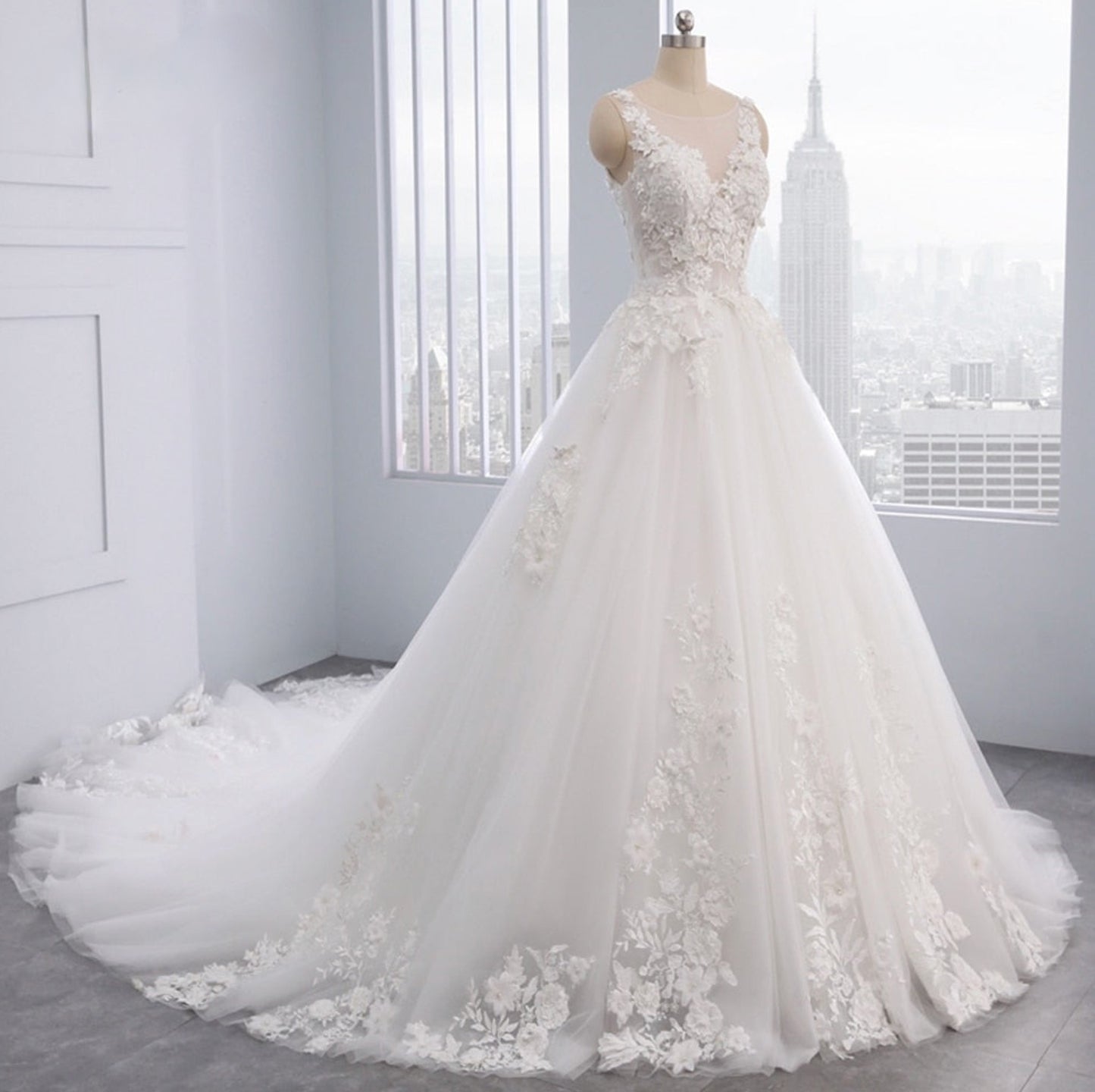Pearl Beaded Lace Applique Tulle Bohemian A-line Wedding Dresses