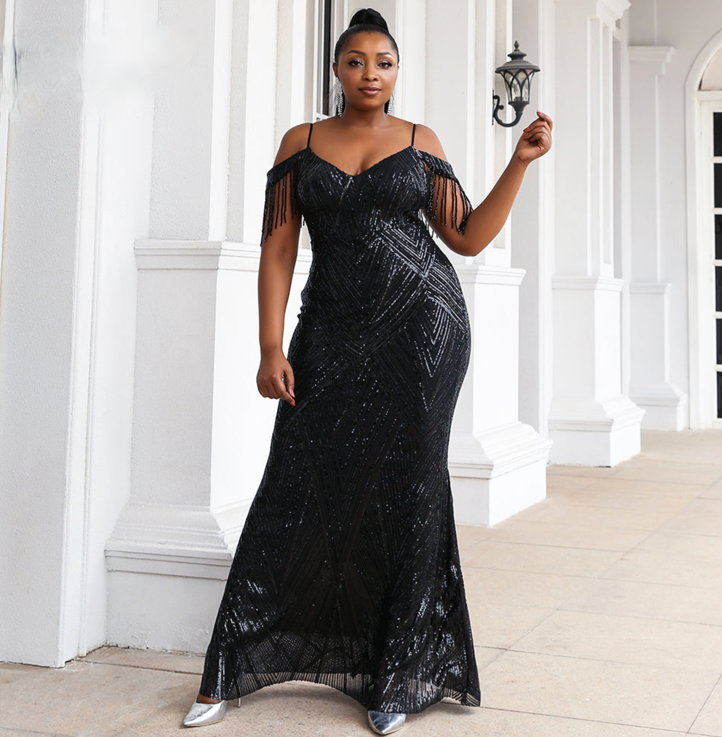 Load image into Gallery viewer, Plus Size Summer Sequin Sexy Backless Off Shoulder Party Evening Gown
